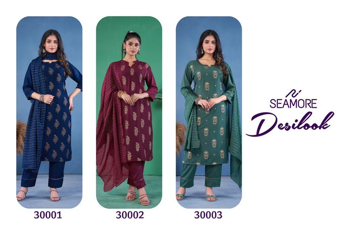 Desilook By Seamore Art Silk Printed Kurti With Bottom Dupatta Wholesale Market In Surat